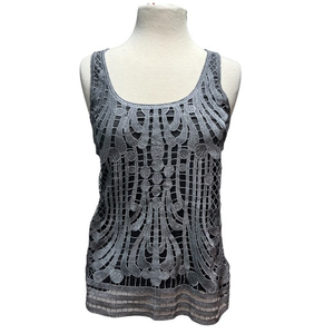 Express Metallic‎ Silver Crochet Lace Front Tank Top Charcoal Grey  M #14